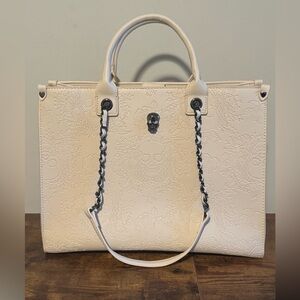 Betsey Johnson White Embossed Skull Tote Bag -Designer Style Preloved
